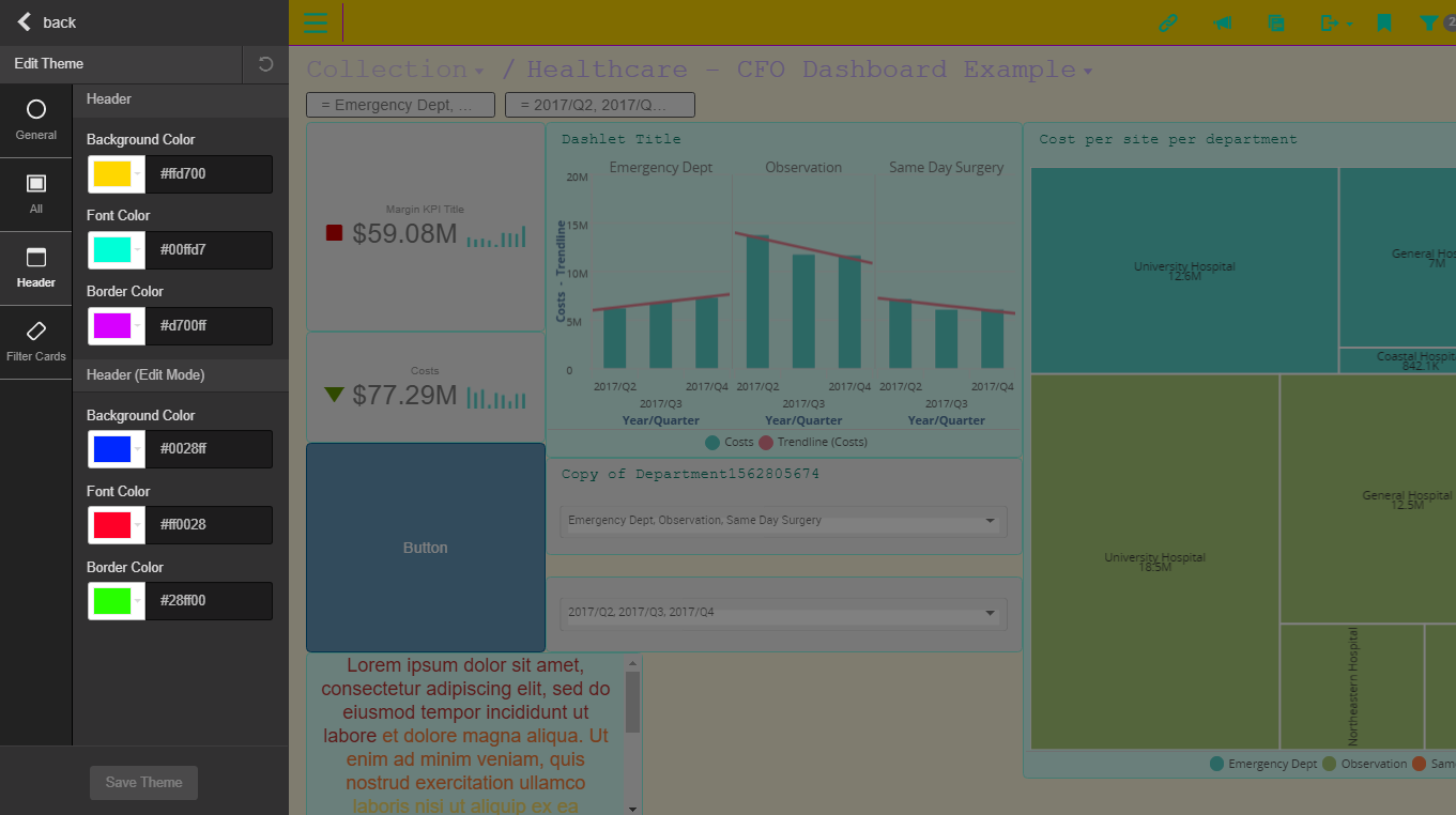 Screenshot van Infor BI Dashboards software.