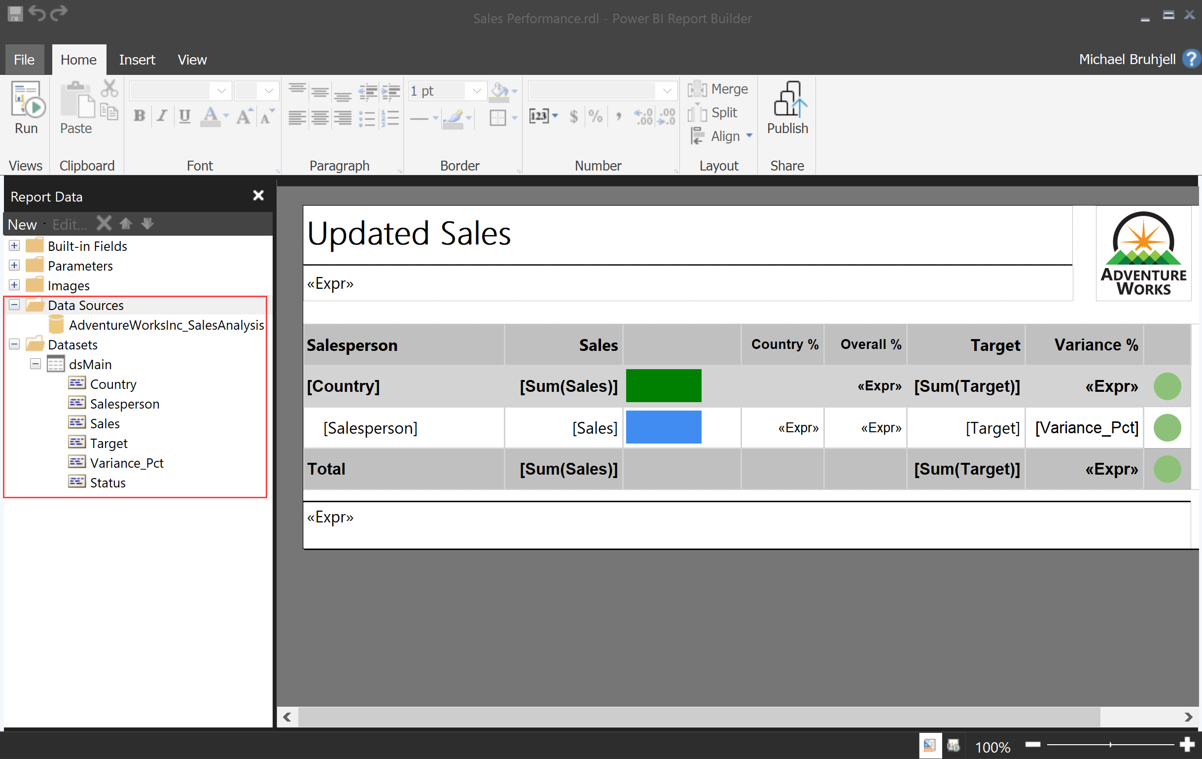 Screenshot van Power BI Report Builder software.