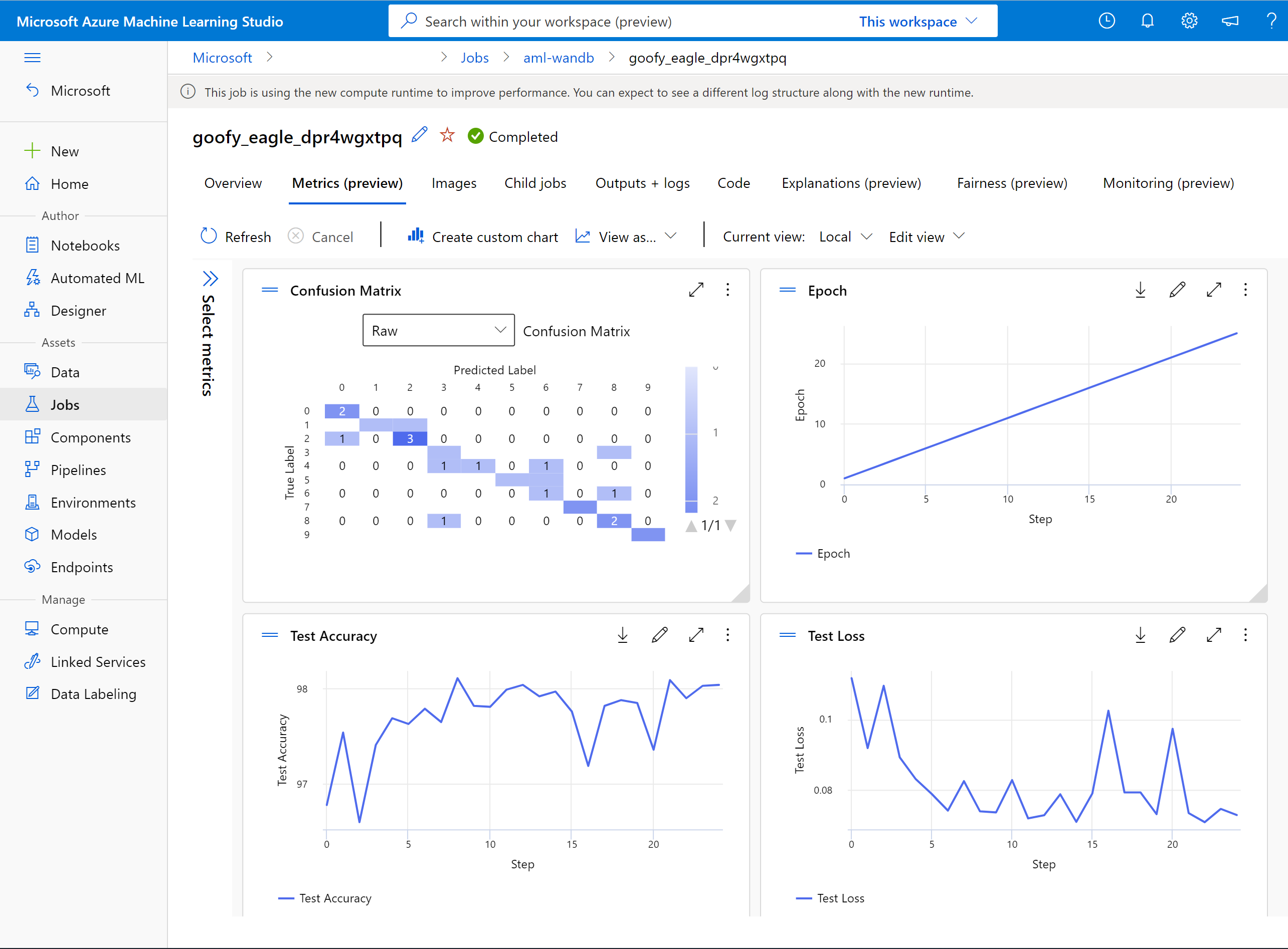 Screenshot van Azure Machine Learning Studio software.