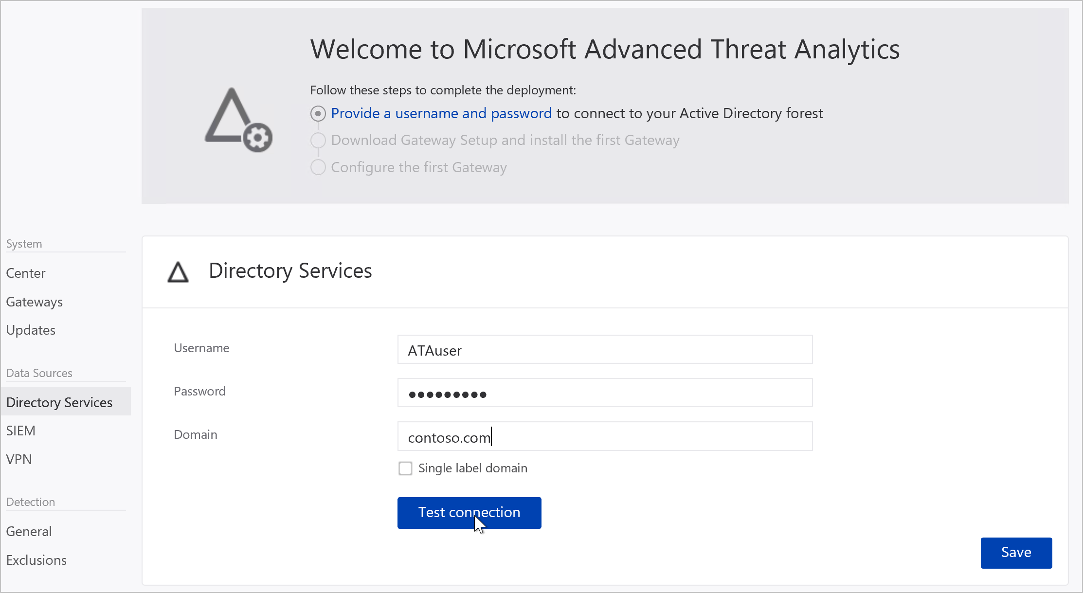 Schema van Microsoft Advanced Threat Analytics.