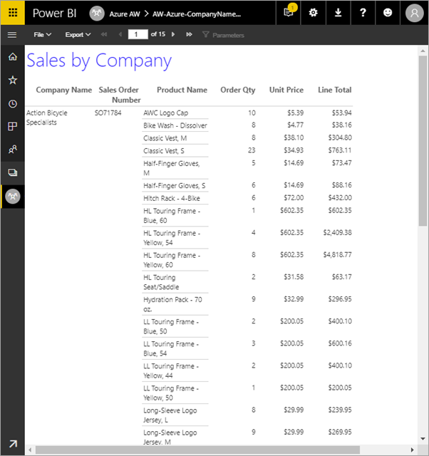 Schema van Power BI Report Builder.