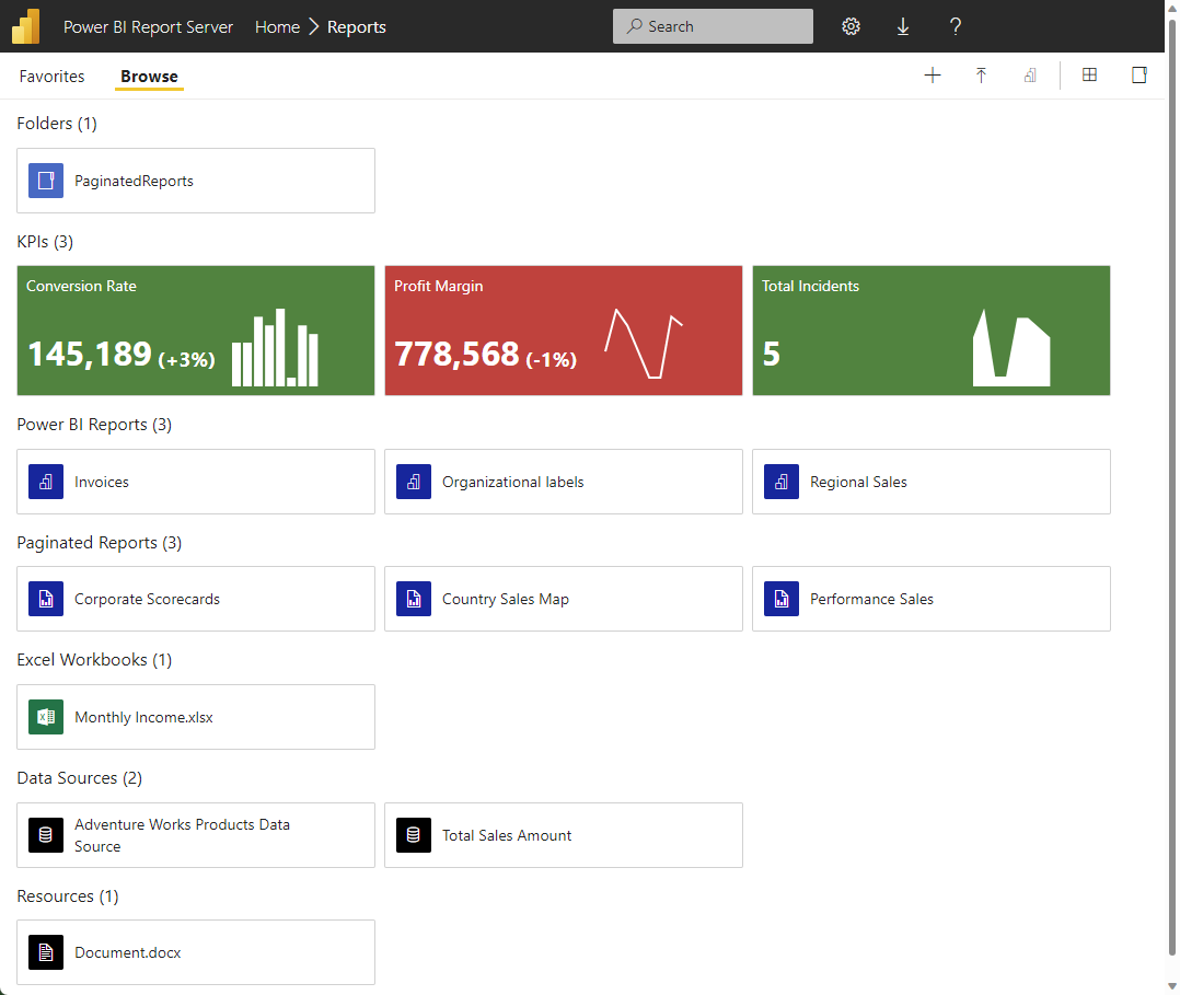 Screenshot van Power BI Report Server software.