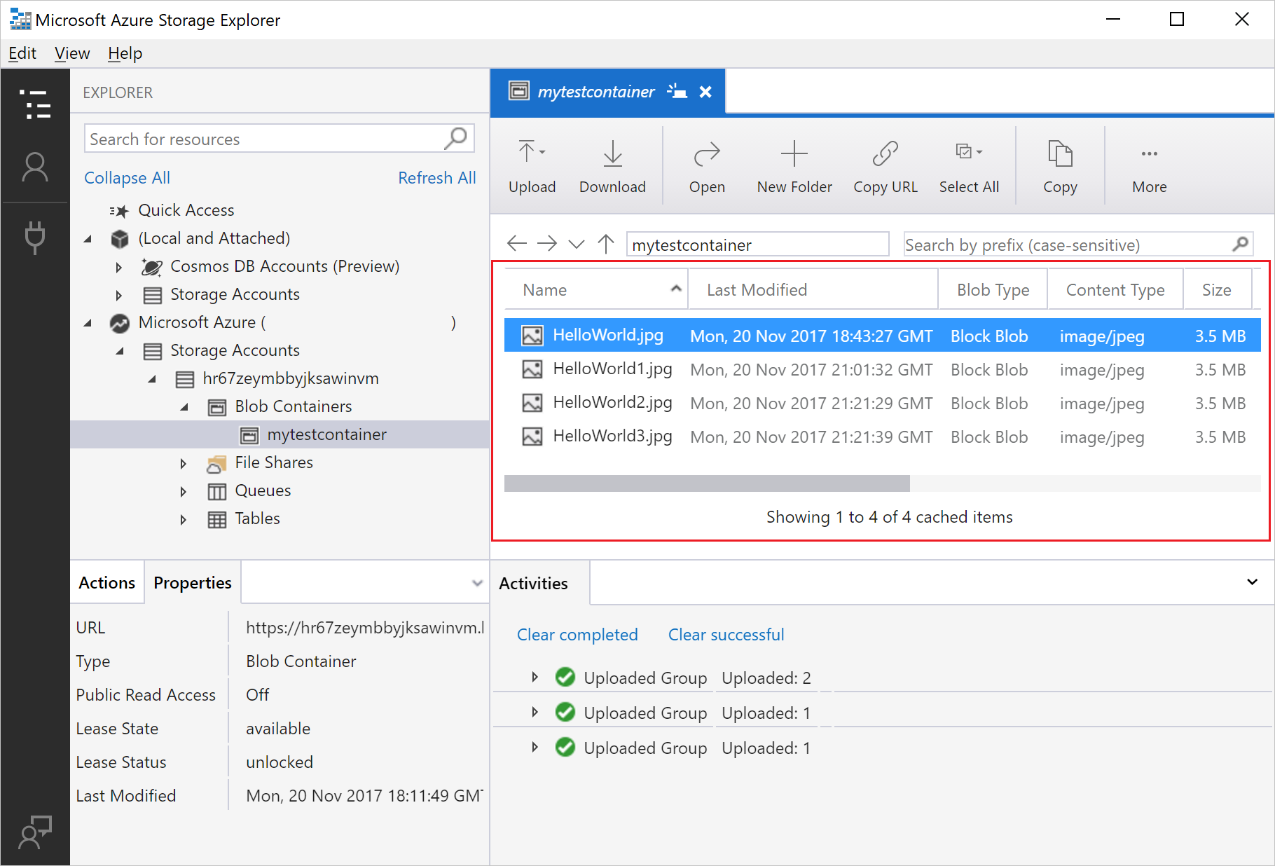 Screenshot van Azure Blob Storage software.