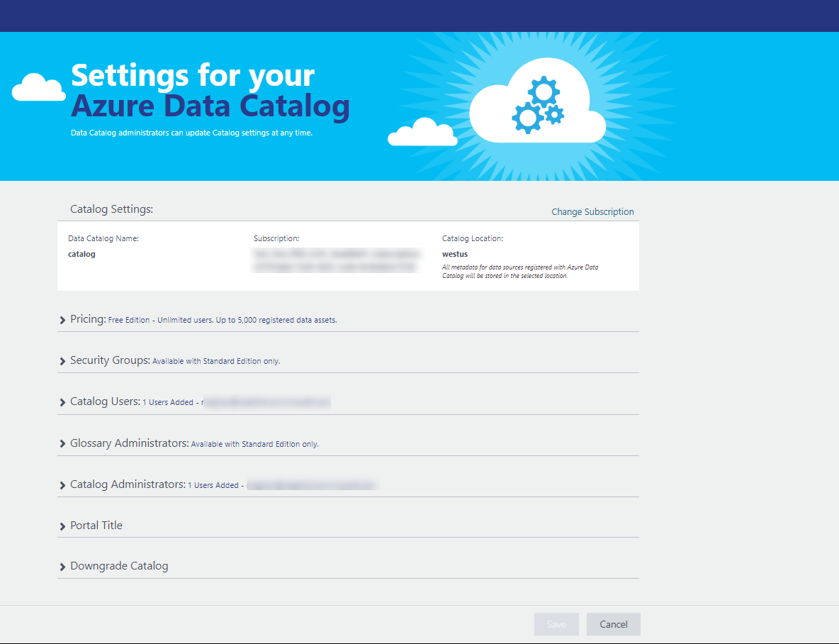 Screenshot van Azure Data Catalog software.