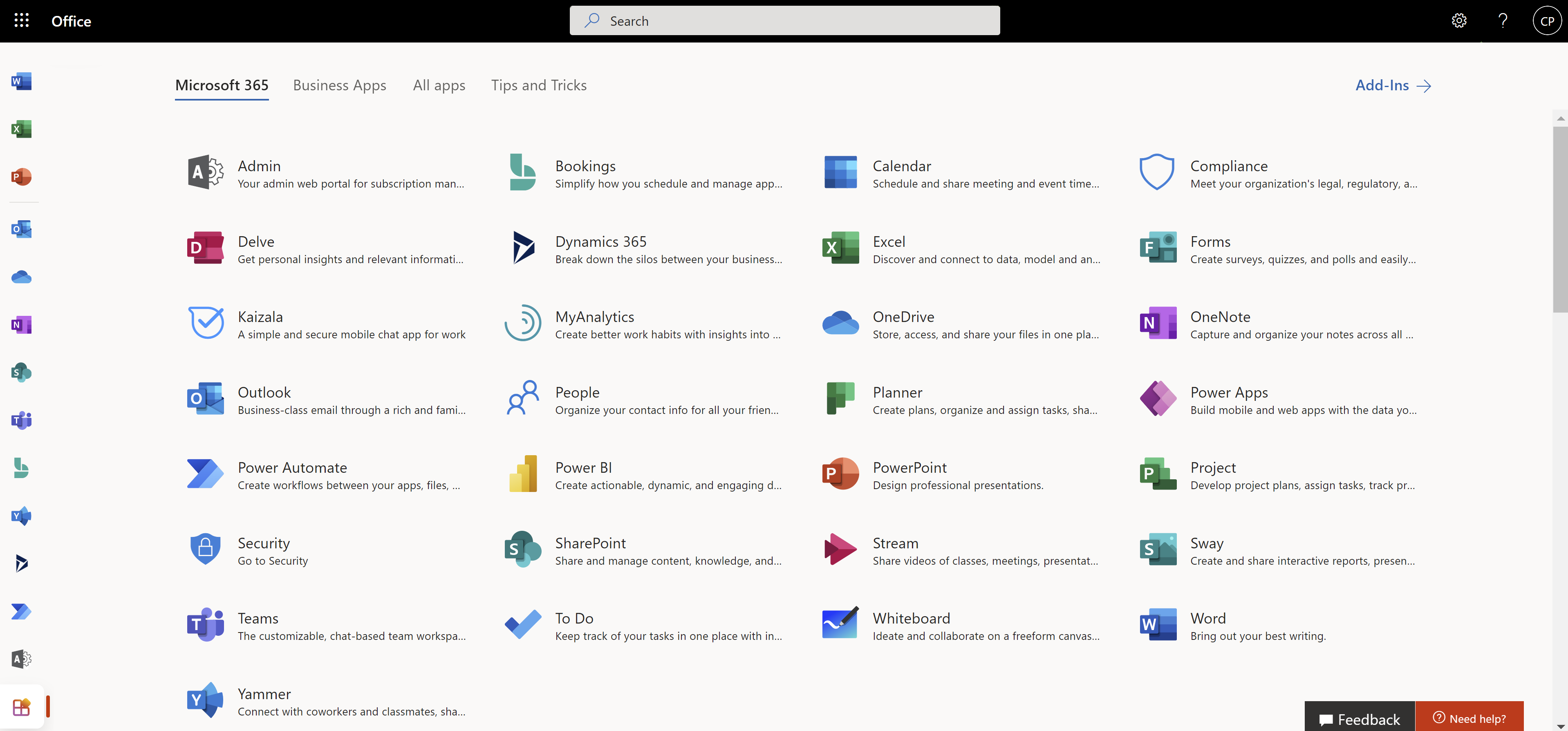 Screenshot van Microsoft Products software.