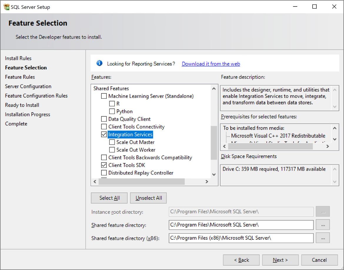 Afbeelding van SQL Server Integration Services tools.