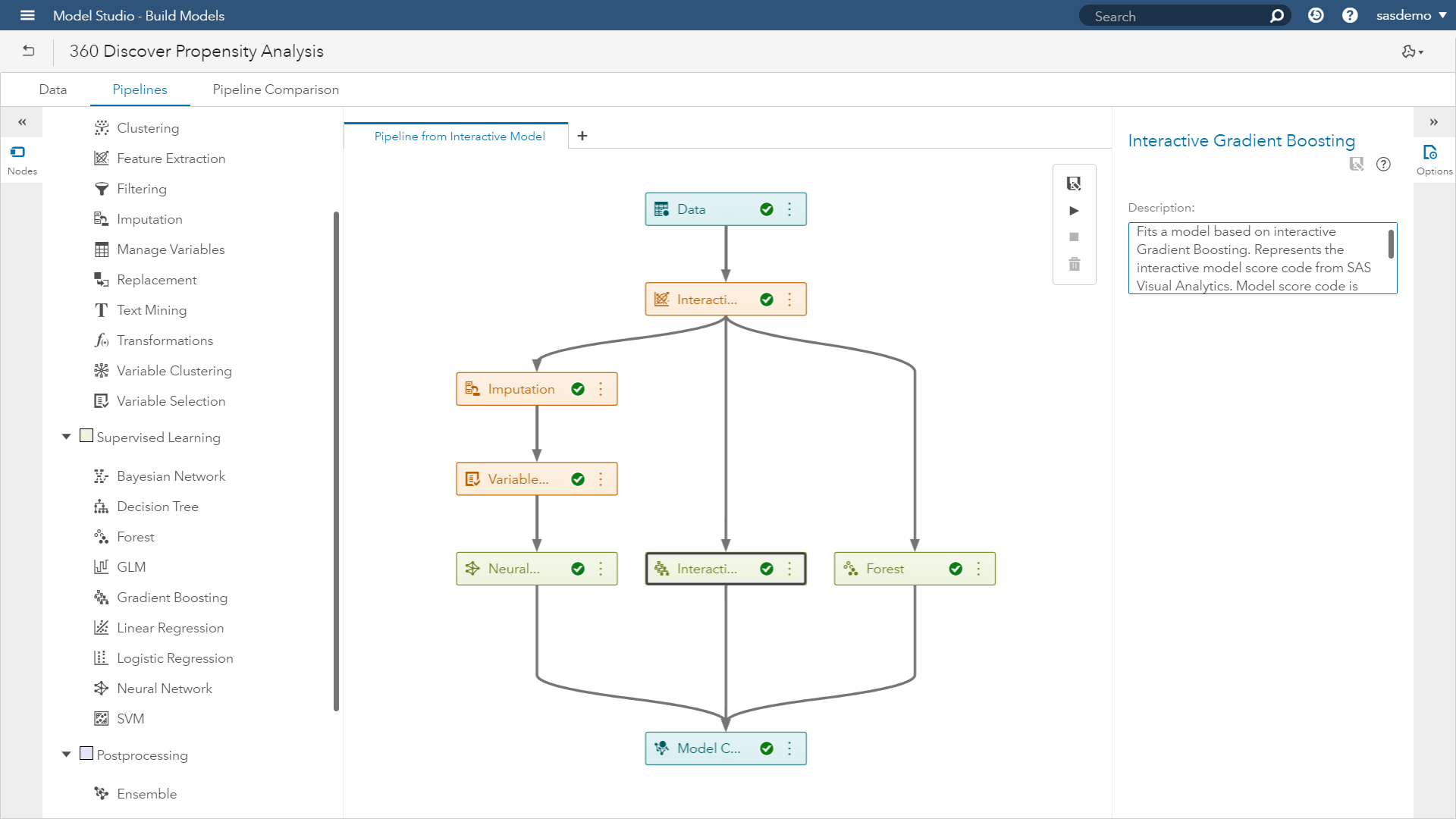 Screenshot van SAS Machine Learning software.