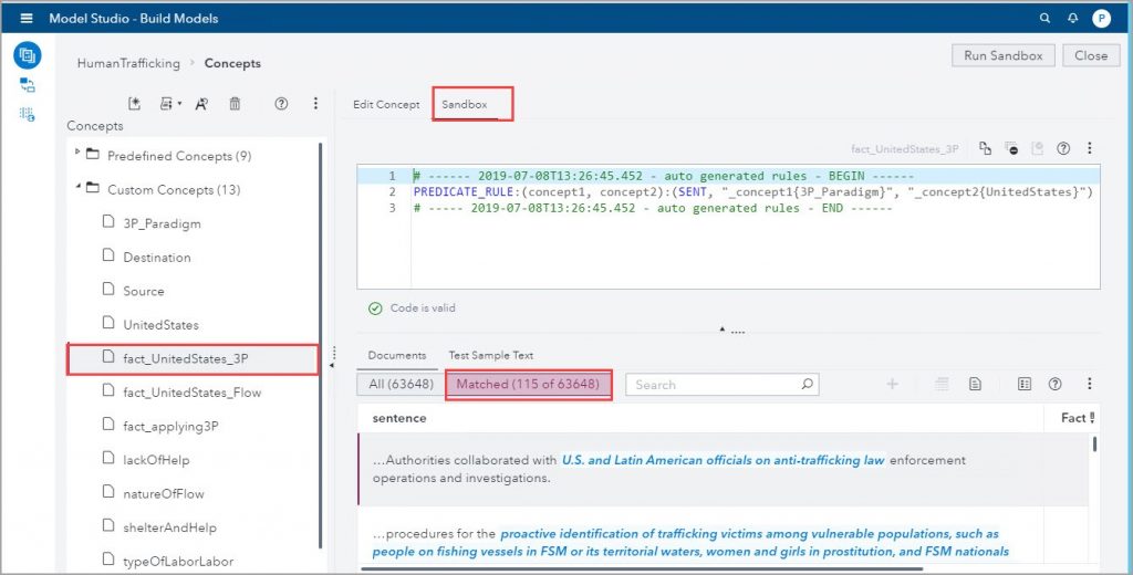 Screenshot van SAS Text Analytics software.