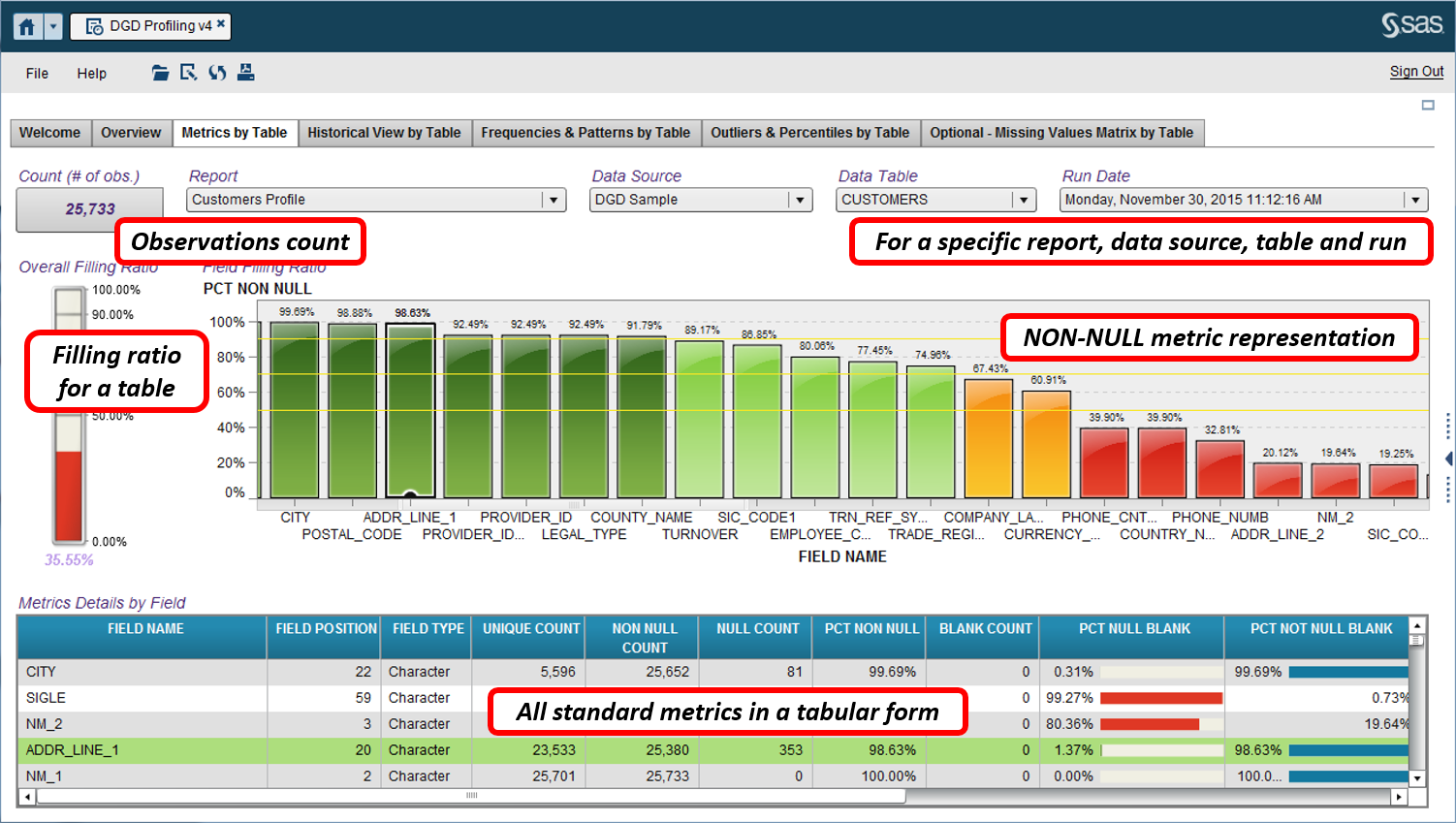 Screenshot van SAS Visual Data Governance software.