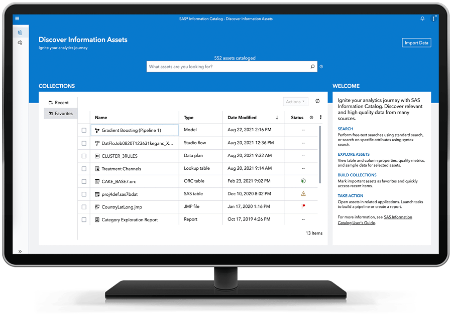 Screenshot van SAS Data Governance software.