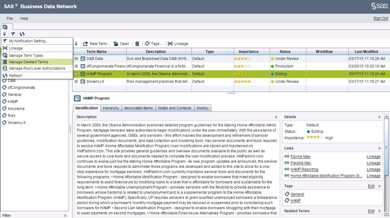 Screenshot van SAS ETL software.