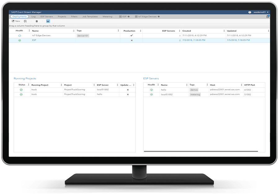 Screenshot van SAS Event Stream Processing software.