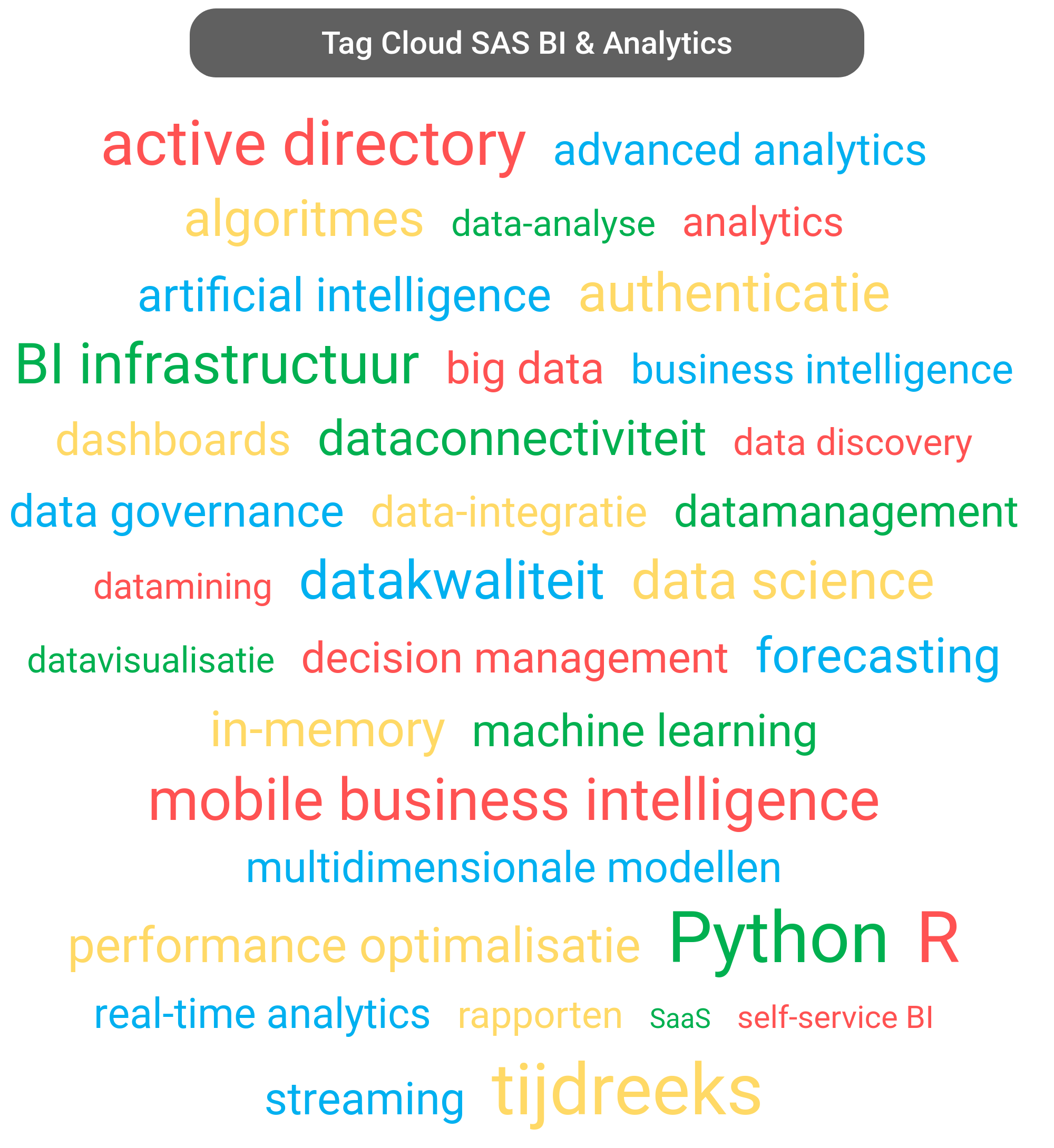 Tag cloud van SAS Business Analytics tools.