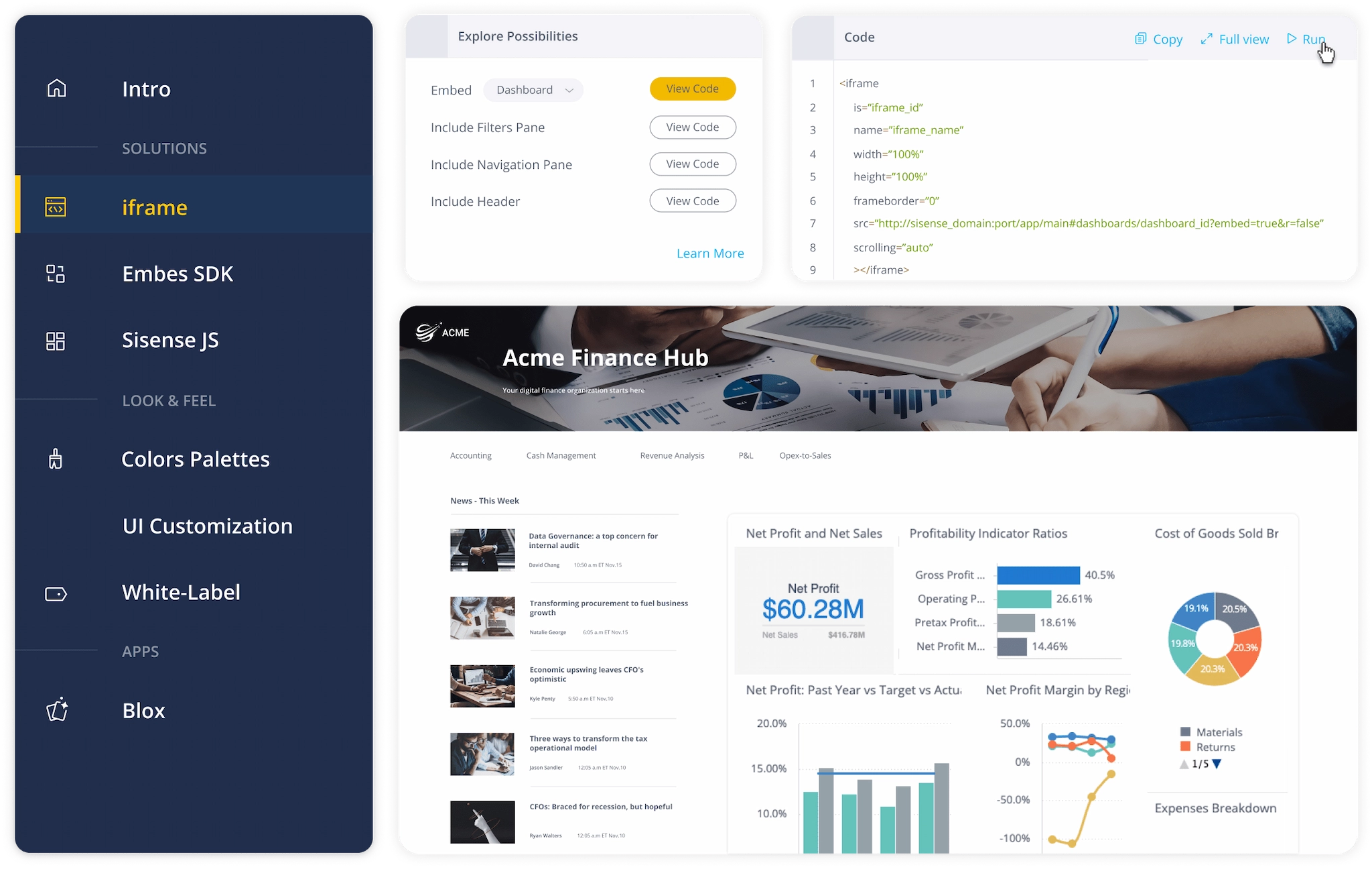 Screenshot van Sisense Embedded Analytics software.