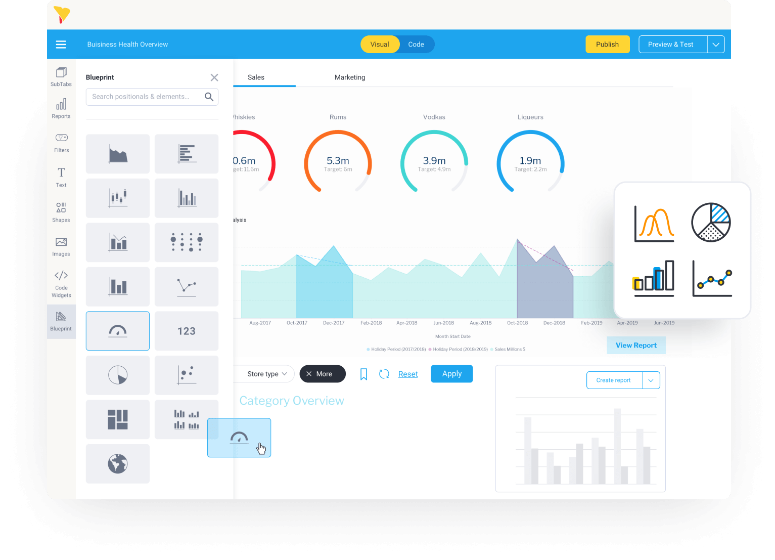 Afbeelding van Yellowfin Business Analytics tools.