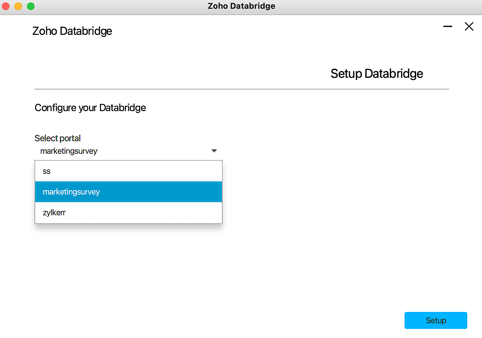 Screenshot van Zoho Databridge software.